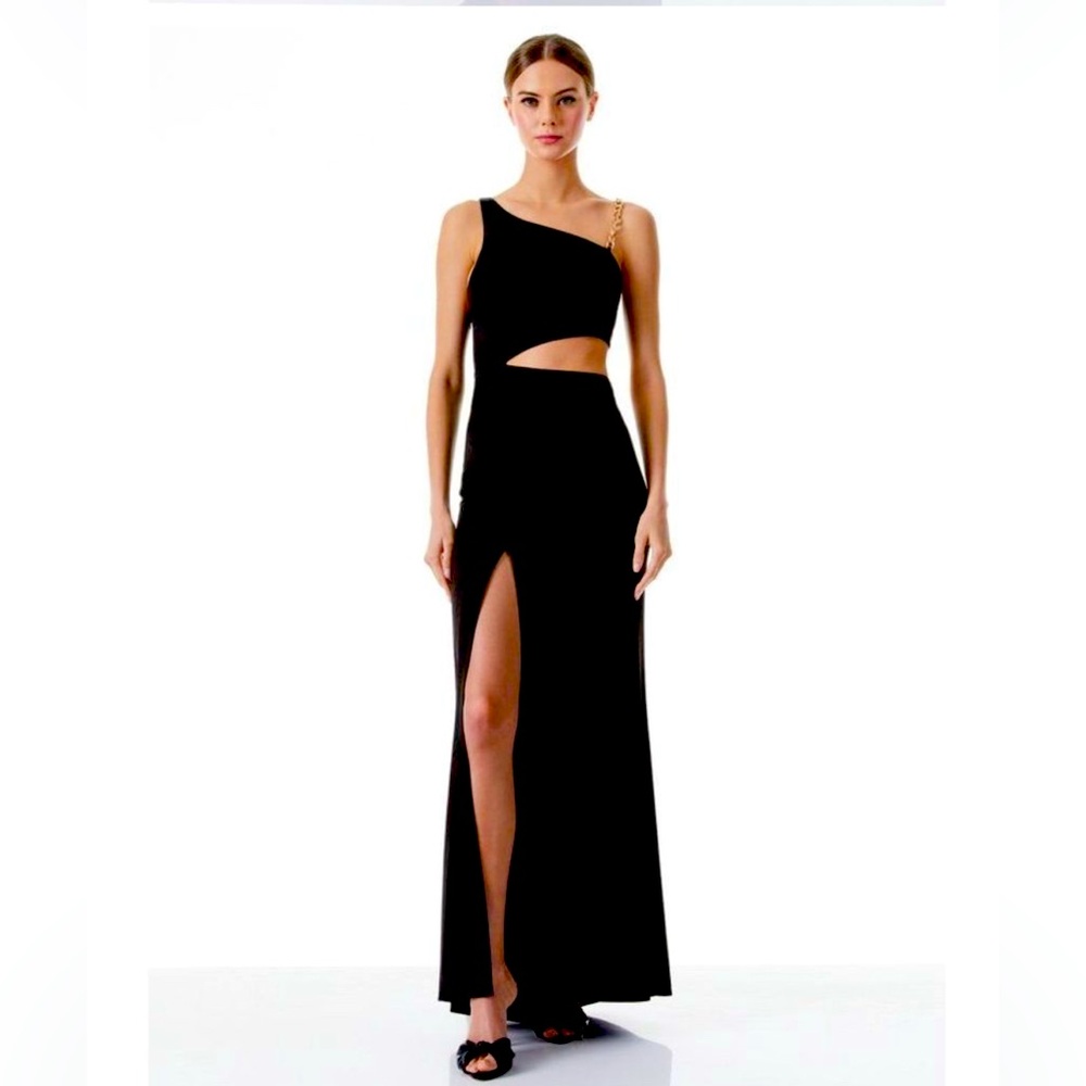 Alice & Olivia Karoline Cut Out Maxi Dress with Chain